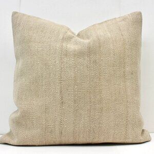 Turkish Flatwoven Kilim Pillow Cover Beige 24" Vintage